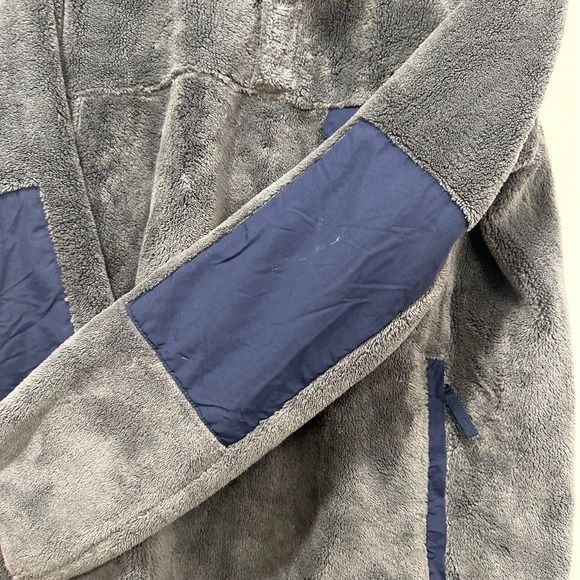 LL Bean Medium Gray Blue Sherpa Popover 1/2 Button Outerwear Fleece Fuzzy - Picture 7 of 13